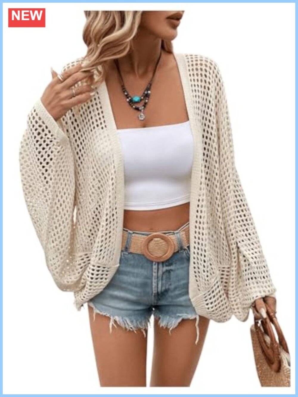 Lightweight Crochet Knit Open Front Cardigan Dolman Sleeve Loose Fit Summer